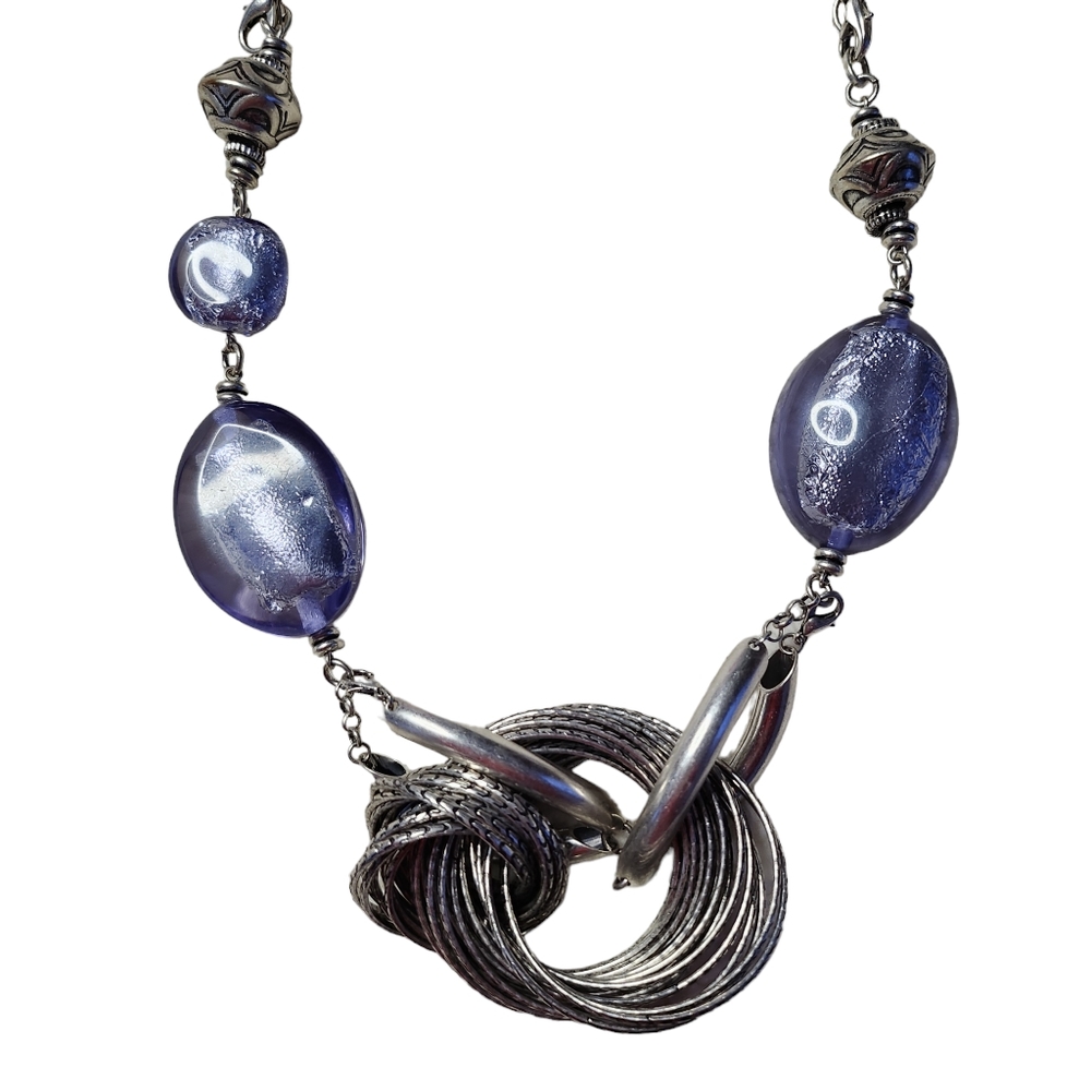 NWT Premier Designs Skye Lavendar Blue Glass Necklace Boxd